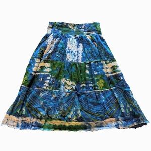 Earthy fairy core tie-dye print ruffled layered knee-length skirt